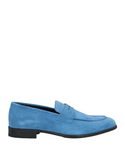 Doucal's Man Loafers Azure Size 9 Leather In Blue