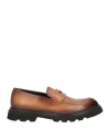 Doucal's Man Loafers Camel Size 8.5 Leather, Textile Fibers In Camel