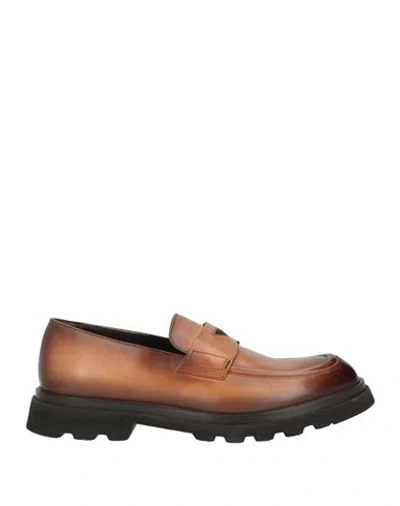 Doucal's Man Loafers Camel Size 8.5 Leather, Textile Fibers