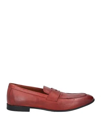 Doucal's Man Loafers Rust Size 9 Leather In Red