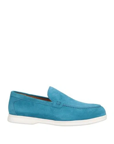 Doucal's Man Loafers Turquoise Size 9 Leather In Blue