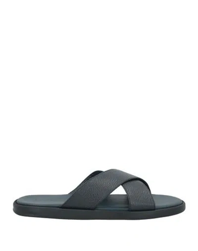 Doucal's Man Sandals Midnight Blue Size 13 Leather In Blue