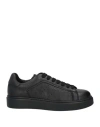 Doucal's Black Tumbled Leather Sneakers With Suede Heel In Black