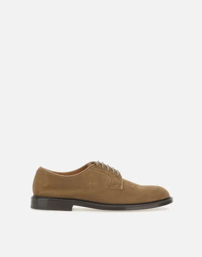 Doucal's Mink Suede Lace Up Derby Shoes In Brown
