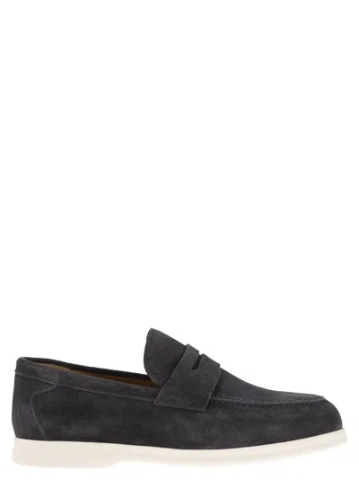 Doucal's Penny Suede Moccasin In Black