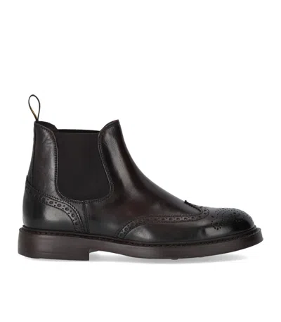 Doucal's Perforated Embellished Boots In Brown