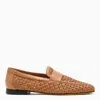 DOUCAL'S DOUCAL'S WALNUT-COLOURED WOVEN LEATHER MOCCASIN