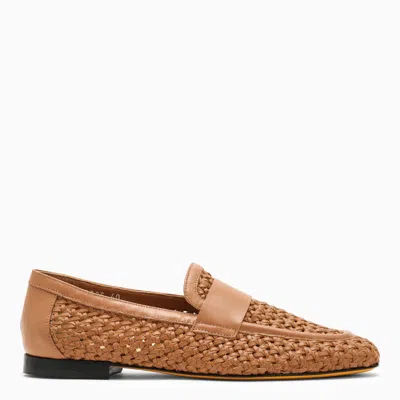 DOUCAL'S WALNUT-COLOURED WOVEN LEATHER MOCCASIN