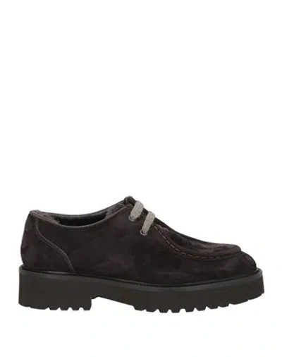 Doucal's Woman Lace-up Shoes Dark Brown Size 7.5 Leather, Shearling