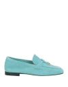 Doucal's Woman Loafers Turquoise Size 8 Leather In Blue