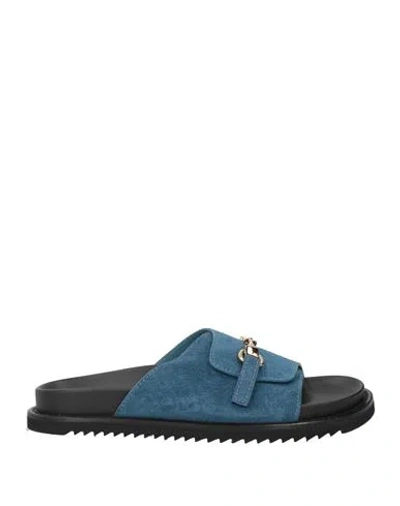 Doucal's Woman Sandals Slate Blue Size 8 Leather