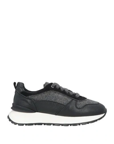 Doucal's Woman Sneakers Black Size 7 Leather, Textile Fibers