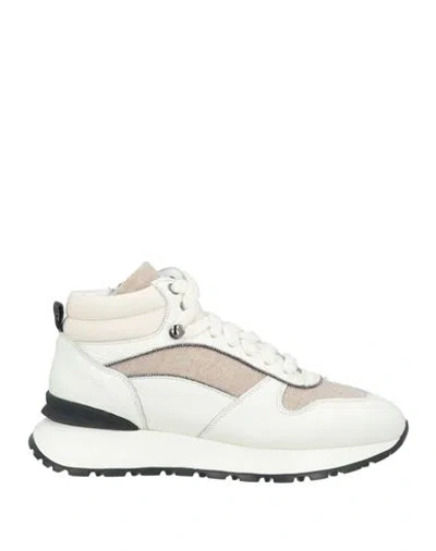 Doucal's Monili-bead Panelled Sneakers In Off White