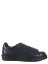 Doucal's Black Tumbled Leather Sneakers With Suede Heel In Blue