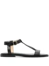 Doucal's Fibbia T-bar Leather Sandals In Black