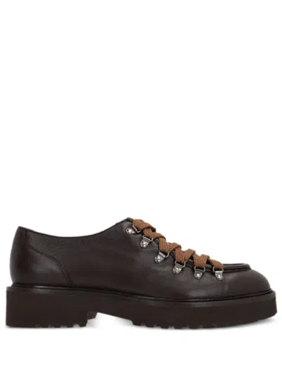 Doucal's Lace-up Leather Loafers In Butter