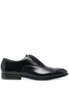 Doucal's Blue Oxford Shoes In Brushed Leather With Toe Cap In Black