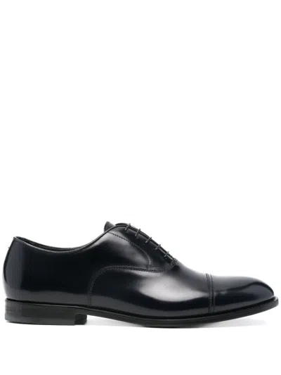 Doucal's Blue Oxford Shoes In Brushed Leather With Toe Cap In Black