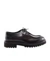 Doucal's Dark Brown Calfskin Derby Shoes With Decorative Seams In Black