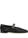 Doucal's Black Leather Ballet Flat With Strap In Black