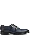 Doucal's Leather Double-buckle Monk Shoes In Blue