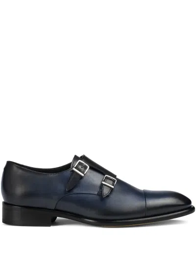 Doucal's Leather Double-buckle Monk Shoes In Blue