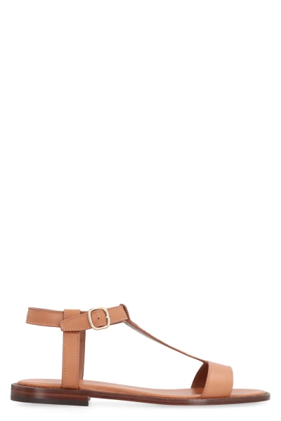 Doucal's Leather Flat Sandals In Brown