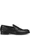 Doucal's Adler Leather Loafers With Woven Pattern In Black