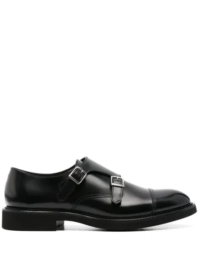 Doucal's Leather Monk Shoes In Black
