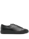 Doucal's Black Leather Sneakers With Embossed Logo In Black