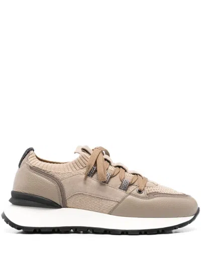 Doucal's Leather-trim Sneakers In Sand
