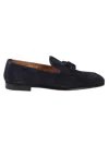 Doucal's Navy Blue Suede Loafers With Tassels In Blue