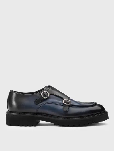 Doucal's Shoe With Double Buckle Edged In Blue