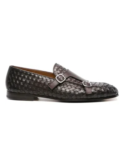 Doucal's Interwoven Leather Monk Shoes In Brown
