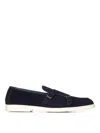 Doucal's Navy Blue Suede Double Monk Strap Loafers Wit