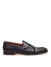 Doucal's Blue Woven Leather Double-buckle Loafer In Blue