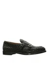 Doucal's Woven Black Calf Leather Loafers With Dual Buckle Accents