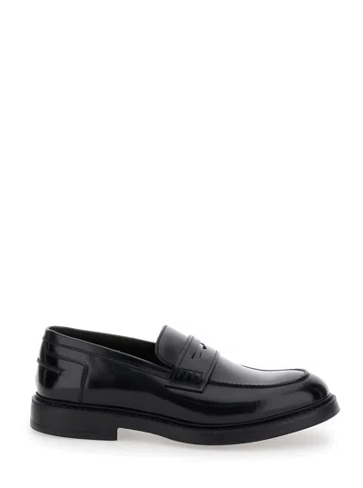 DOUCAL'S ADLER BLACK SLIP-ON LOAFERS IN SMOOTH LEATHER MAN