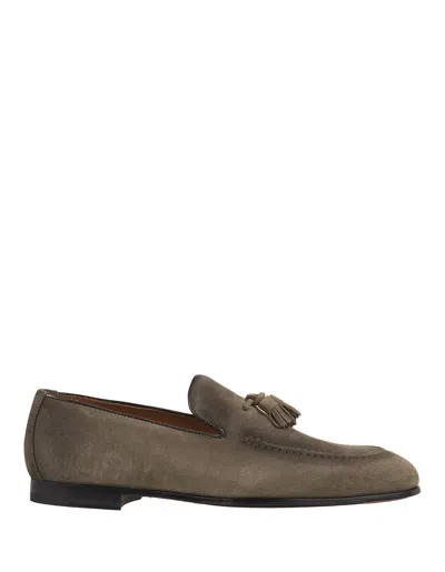 Doucal's Mud Suede Loafers With Tassels In Green