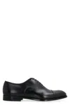 Doucal's Blue Oxford Shoes In Brushed Leather With Toe Cap In Black