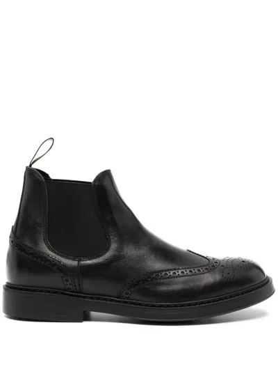 Doucal's Perforated Leather Ankle Boots In Black
