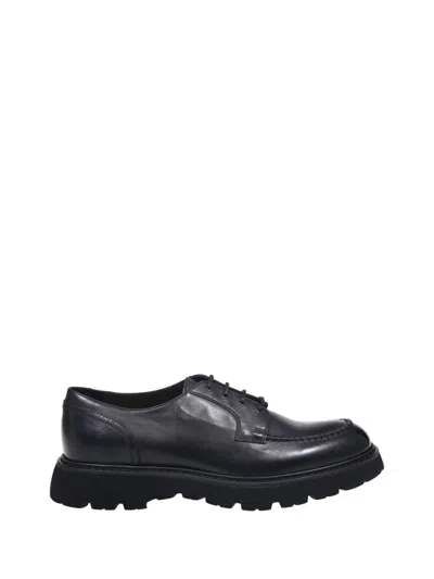 Doucal's Polished Black Derby Shoes With Calf Leather Sole
