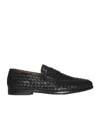 Doucal's Woven Leather Penny Loafers In Black