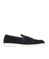 Doucal's Navy Blue Suede Double Monk Strap Loafers Wit