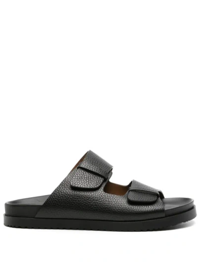 Doucal's Round-toe Leather Slides In Black