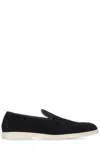 Doucal's Navy Blue Suede Double Monk Strap Loafers Wit