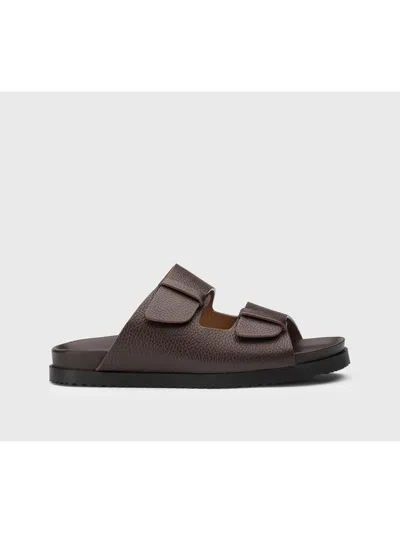 Doucal's Double-strap Leather Slides In Brown