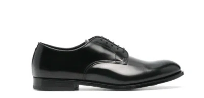 Doucal's Classic Black Derby Shoes Polished Finish In Calf Leather Man