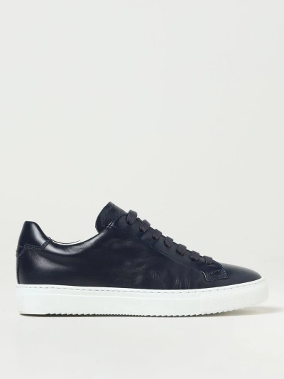 Doucal's Midnight Blue Leather Chiffon Sneakers