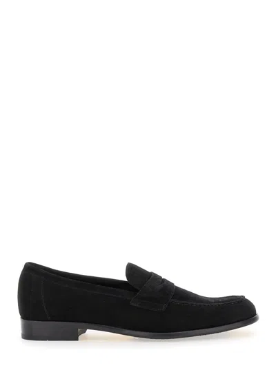 DOUCAL'S STANDFORD BLACK SLIP-ON LOAFERS IN LEATHER MAN